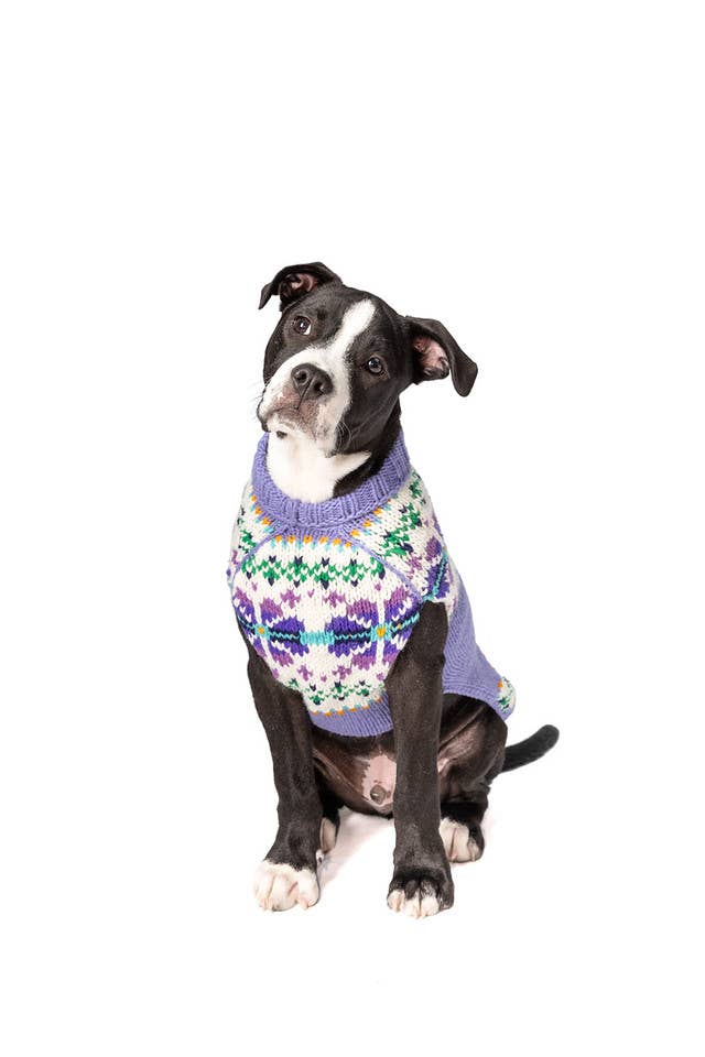 Chilly Dog Lavender Flowers – handstickad hundtröja i 100% fårull XL