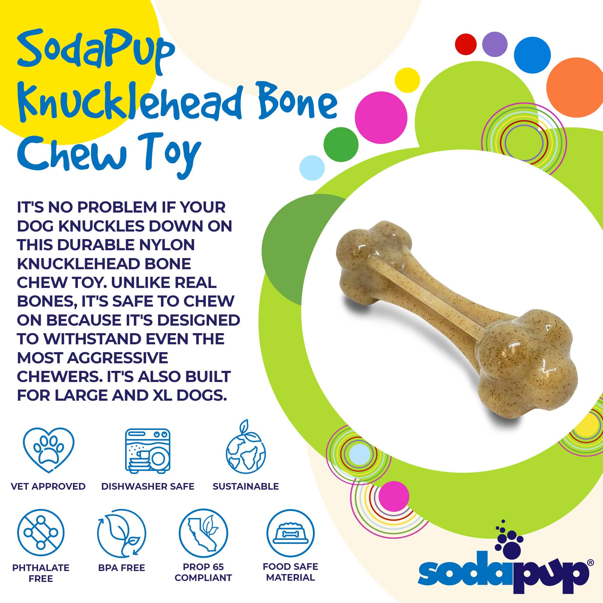 SodaPup Dog Toys - Knucklebone Ultra hållbara nylon hund tugga ben