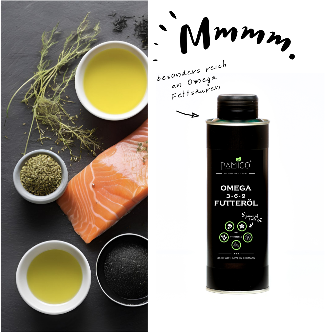 Pamico – Foderolja Omega 3-6-9 + Vitamin E | Naturligt tillskott för hud, päls och välbefinnande