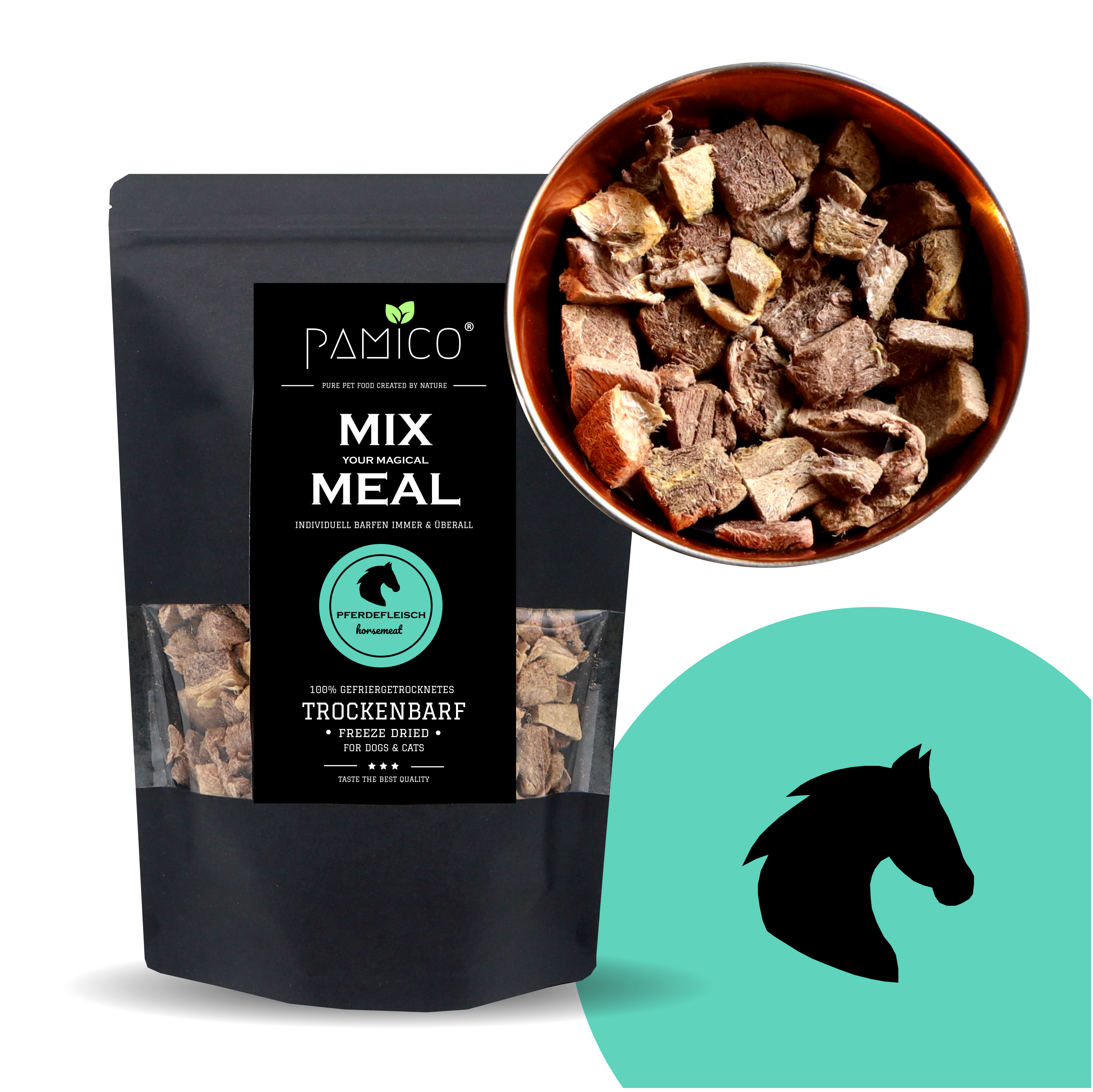 Pamico – Frystorkat hästkött | MIX MEAL TorrBARF för hundar & katter (120 g)