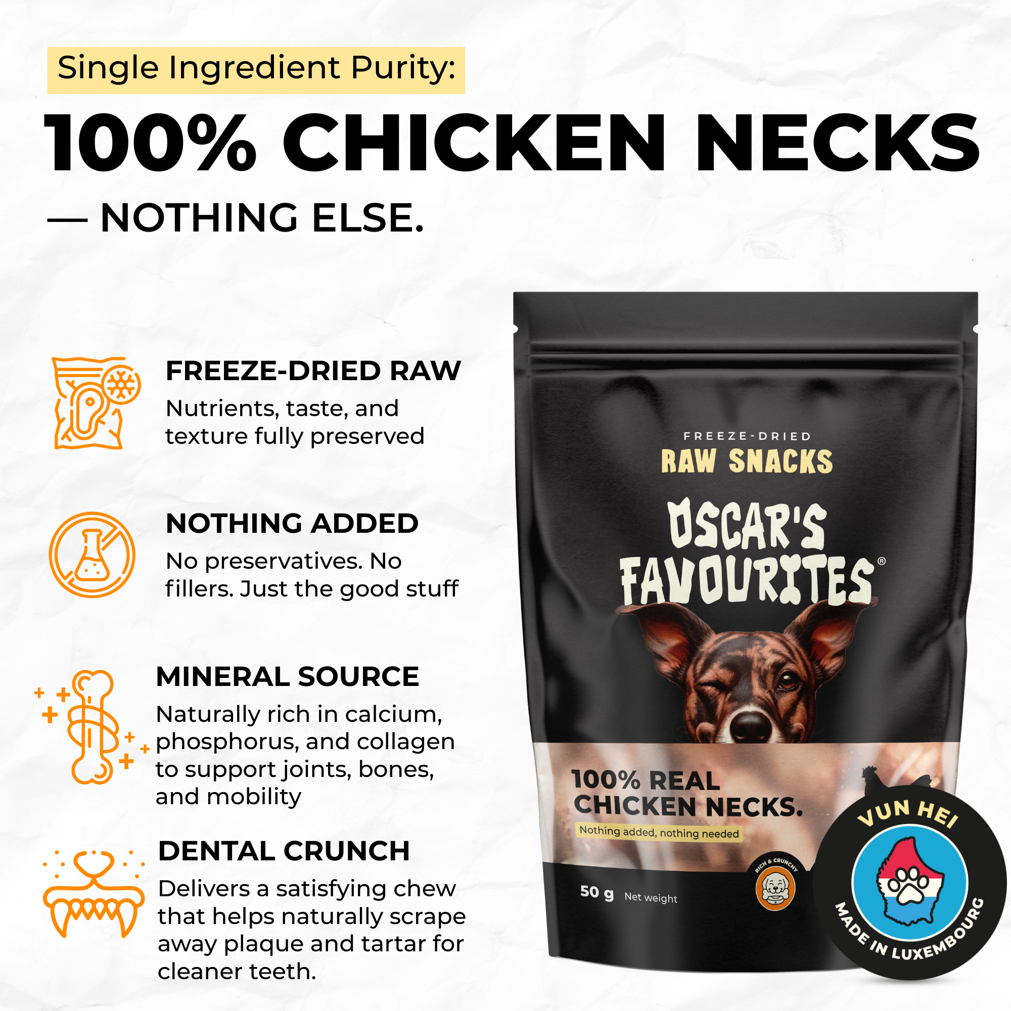 Frystorkade Kycklinghalsar 65 g – naturligt hundgodis av 100 % kyckling
