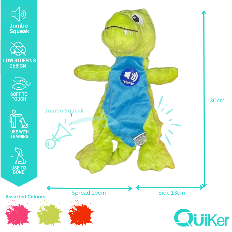Low-Stuffing Dino – Plyschleksak med jumbo-pip (30 cm)