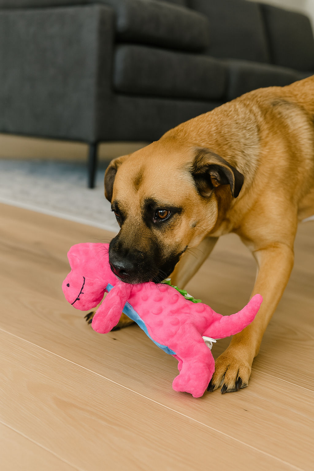 Low-Stuffing Dino – Plyschleksak med jumbo-pip (30 cm)